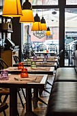 Tables and chairs in a restaurant in Rome