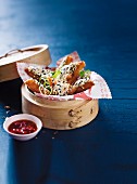 Fried prawn toast with sesame seeds for Chinese New Year (Asia)