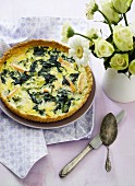 Spinach quiche with smoked trout