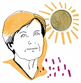 An illustration on the subject of money: a 50 EUR cent piece as the sunshine
