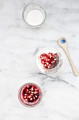 Panna cotta with chia seeds and pomegranate seeds