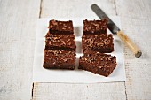 Raw chocolate brownies on baking paper