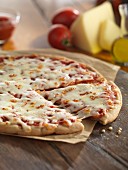 A gluten-free, three cheese pizza