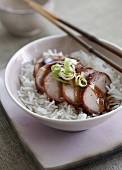 Grilled pork on a bed of rice (China)