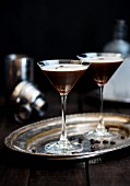 Two espresso Martinis on a silver tray