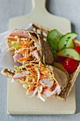 Pita bread with ham and coleslaw