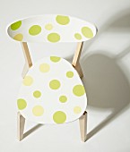 Wooden chair revamped with green and yellow polka dots