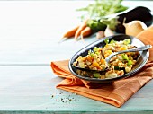 Lentil salad with carrots, courgette and aubergine