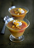 Rhubarb jelly with whipped cream and orange jelly