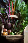 Fresh vegetables in a wooden basket