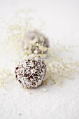 Chocolate bites with grated coconut and elderflower liqueur
