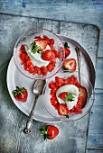 Strawberry granita with whipped cream and fresh strawberries