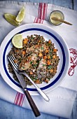 Brown lentils with sausages