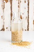 Softened rice in a glass carafe