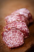 Slices of red wine salami