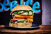 A halloumi and cucumber burger