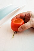Tomato soup in a hollowed out tomato