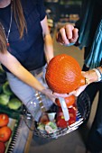 An organic pumpkin in a shop