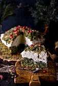 Sweet spinach cake with pomegranate seeds