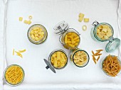 Various types of short round hollow pasta