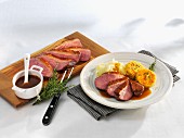 Duck breast with thyme jus and fried potatoes