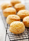 Cheese scones on a wire rack