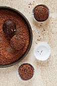 Chocolate and nut truffles with chocolate sprinkles