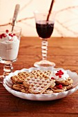 Mulled wine waffles with lingonberry cream