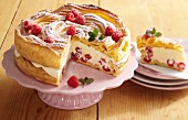 A light creamy cheesecake made from choux pastry with raspberries