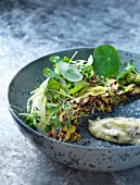 Grilled Chinese cabbage with a caper sauce and cress