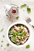 Wild rice salad with salmon, asparagus and a chilli dressing