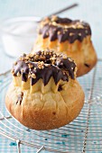 Bundt cakes with chocolate and chopped nuts