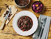 Wild boar goulash with a red cabbage medley