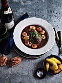 Boeuf Bourguignon with onions and mushrooms (France)