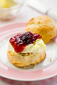 Scones with clotted cream and strawberry jam (England)