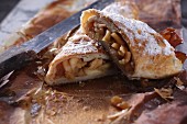 Fruit strudel with icing sugar