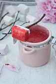 Raspberry & strawberry sauce with marshmallows