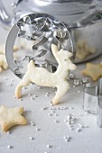 Butter biscuits, sugar beads and cookie cutters