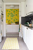 Modern kitchen with yellow accents