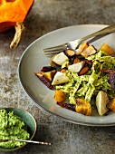 Tagliatelle with pesto and root vegetables