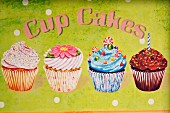 Cupcakes painted on a metal sign
