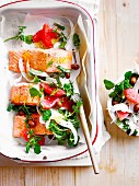 Baked ocean trout with ruby grapefruit salad