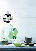 Japanese still-life arrangement with green tea