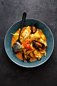 Pot-au-feu made from gourmet fish with lobster and mussels (France)