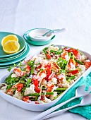 Garnelen-Blumenkohl-Salat mit Rucola und Spargel