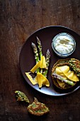 Asparagus blinis with Cheddar cheese