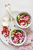 Beetroot salad with pomegranate seeds and goat's cheese