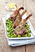 Grilled lamb chops with peas