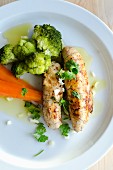 Fried fish roe with broccoli and carrots