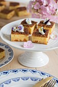 Apricot cake with vanilla pudding and apricot liqueur